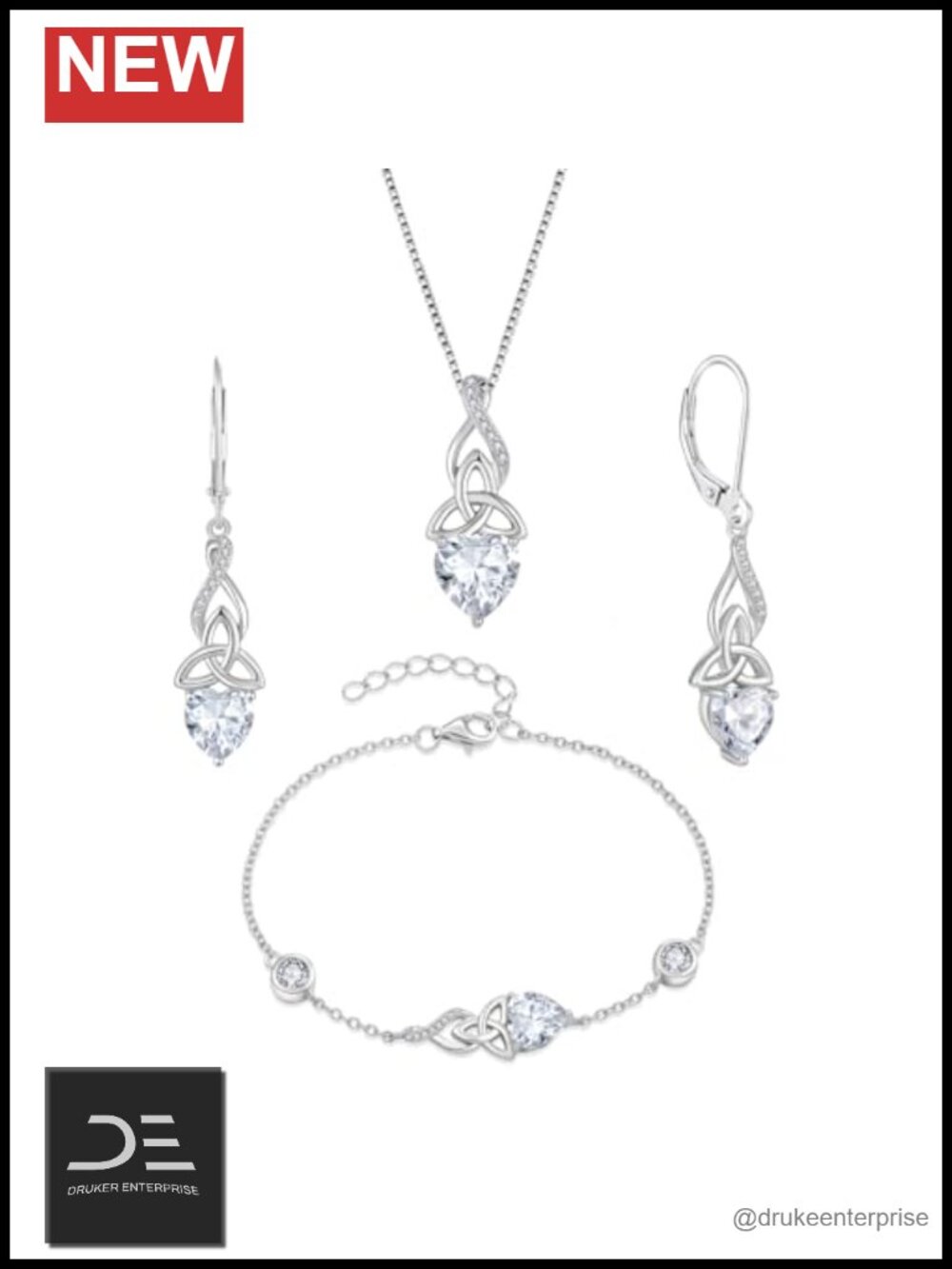 925 Sterling Silver Celtic Knot Jewelry Set - Irish Infinity Necklace Earrings